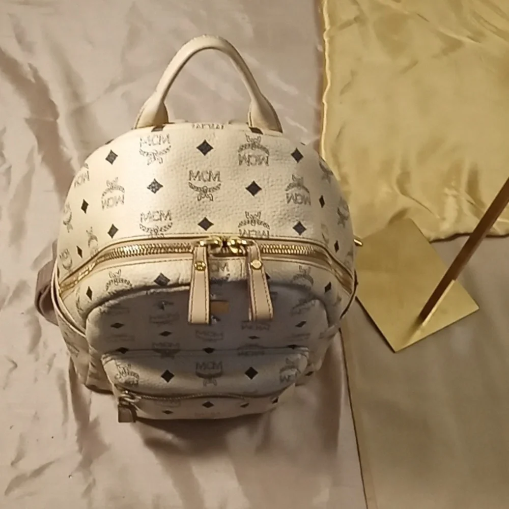 MCM Beige Backpack with Iconic Logo Great Condition